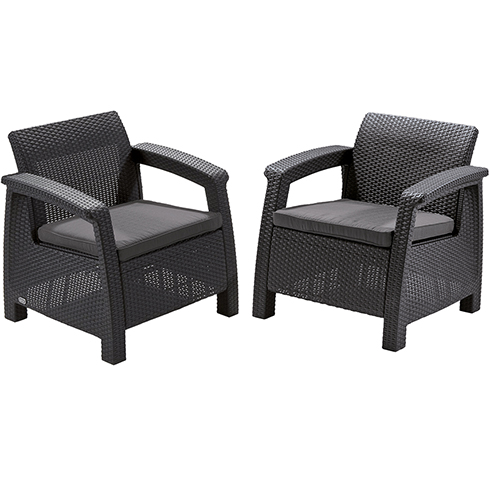 Corfu duo műrattan kerti és balkon fotel szett, grafit - Ajándék szürke párnákkal!