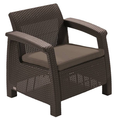Corfu műrattan kerti fotel - barna - szürke-bézs