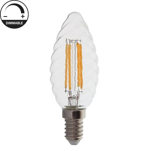 E14 LED izzó Retro filament (4W/300°) Csavart gyertya - meleg f., dimmelhető