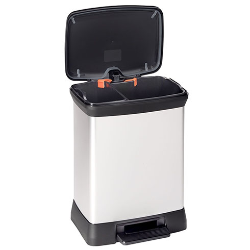 Duo deco pedálos szemetes, szelektív, két tartályos (10+18L) - Ezüst színű műanyag kuka