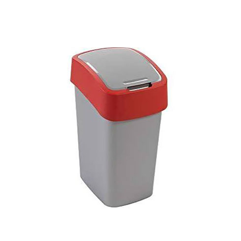 Pacific Flip Bin billenő fedeles szemetes (25L) - Ezüst színű műanyag kuka piros sávval