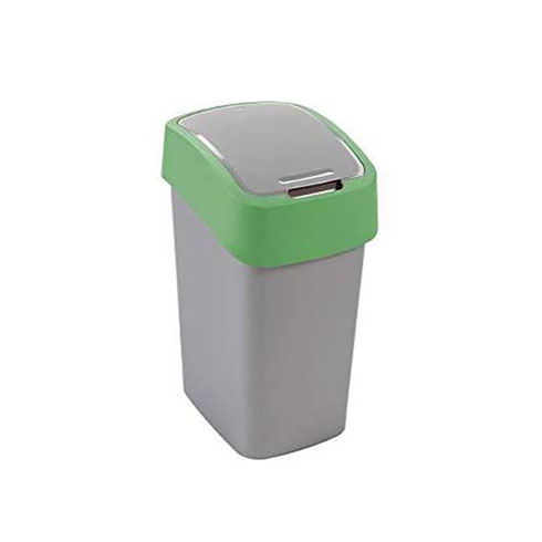 Pacific Flip Bin billenő fedeles szemetes (10L) - Ezüst színű műanyag kuka zöld sávval