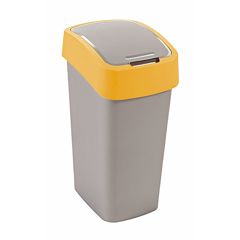 Pacific Flip Bin billenő fedeles szemetes (50L) - Ezüst színű műanyag kuka sárga sávval