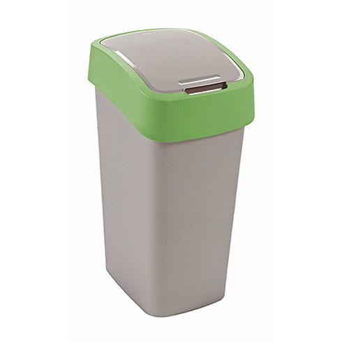 Pacific Flip Bin billenő fedeles szemetes (50L) - Ezüst színű műanyag kuka zöld sávval