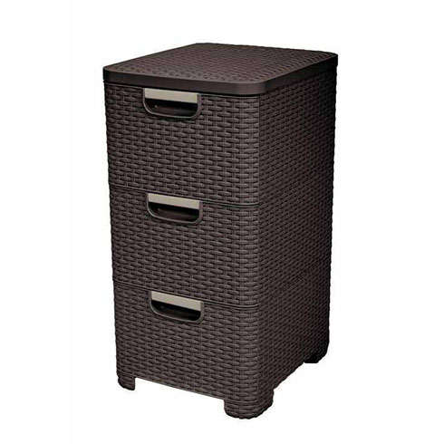 Style - rattan hatású fiókos tároló  3x14L - Barna