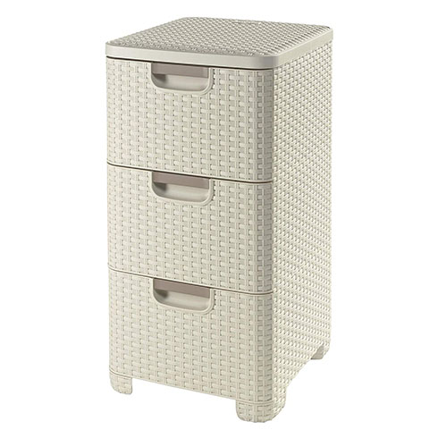 Style - rattan hatású fiókos tároló  3x14L - Krém