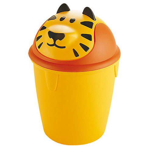 Tigris mintás billenő fedeles szemetes - (10L) - Sárga színű műanyag kuka gyerekeknek