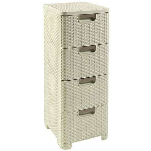 Style - rattan hatású fiókos tároló 4x14L - Krém