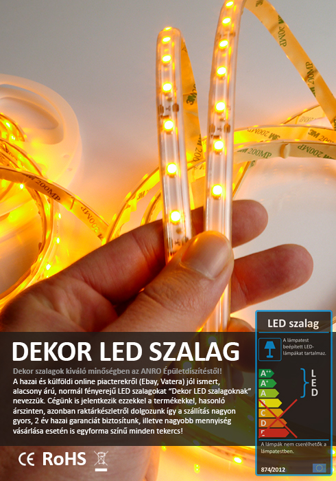 LED szalag kültéri (3528-60) - sárga, Dekor, 5 méter!