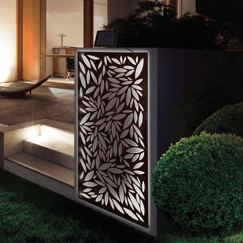 Dekorációs fém panel, leszúrható vagy falra szerelhető (120x60 cm) - napelemes LED világítással!