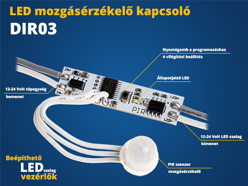 Beépíthető LED vezérlő (DIR03) mozgásérzékelős kapcsoló (96W)