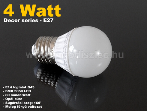 LED lámpa E27 (SMD 5050x15/4W/160°) meleg fehér (2 db)