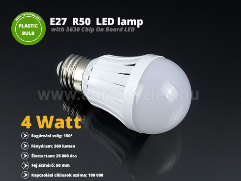 LED lámpa E27 (4W/180°) R50 - meleg fehér OP
