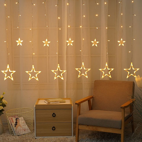LED fényfüggöny csillagokkal (2x1m/138 LED) meleg fehér, időzítős, távirányítóval