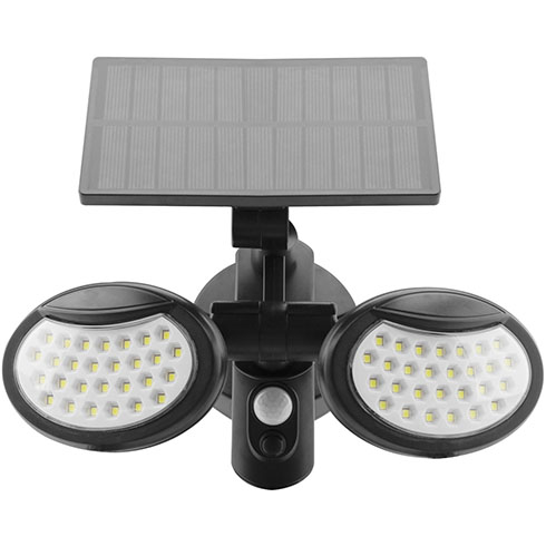Mozgásérzékelős szolár LED reflektor, 2 forgatható fejjel (10W/400 lumen) hideg fehér