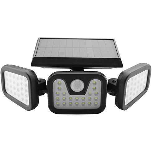 Mozgásérzékelős szolár LED reflektor, 3 forgatható fejjel (15W/600 lumen) hideg fehér