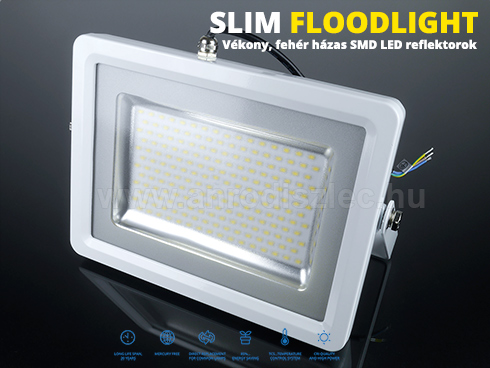 Slim LED reflektor (100W/100°) Fehér, Hideg fényű