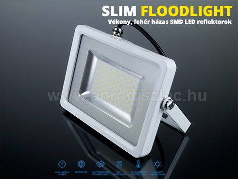 Slim SMD-W LED reflektor (50W/100°) Fehér ház, Természetes f