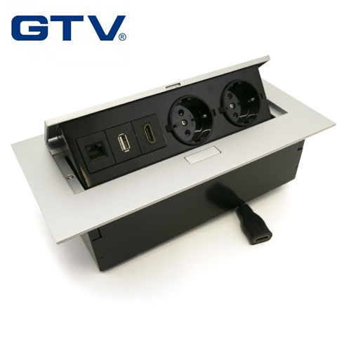 Süllyeszthető rejtett elosztó, négyzet (2-es, 1 HDMI, 1 USB, Ethernet) alumínium