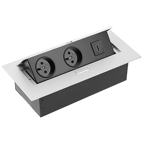 Süllyeszthető rejtett elosztó, négyzet (2-es, 1 HDMI) fekete - alumínium Utolsó darab!