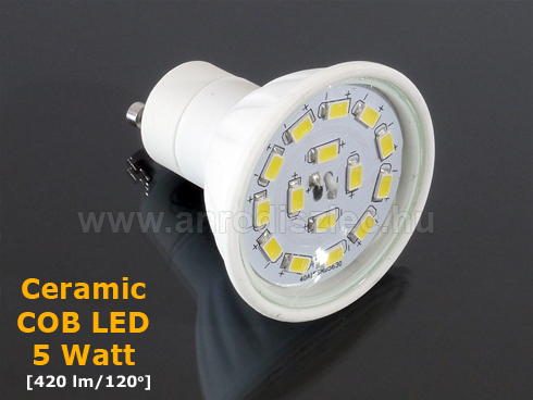 LED lámpa GU10 (COB5630x15/5W/120°) hideg fényű