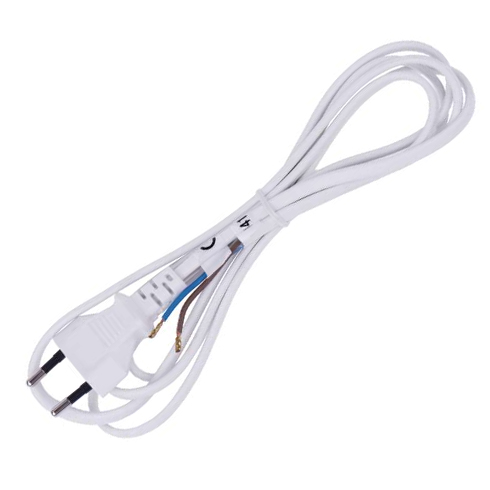 Hálózati csatlakozó, dugvillás kábel  (2x0.5 mm2) 2 méter, fehér, PVC szigetelés