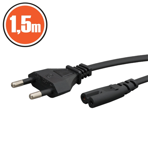 Hálózati dugvillás tápkábel  (2x0.5 mm2) 1.5 méter, fekete