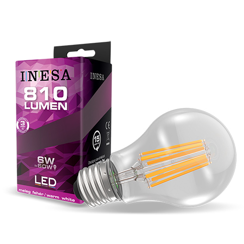 E27 LED izzó Retro filament (6W/300°) Körte - meleg fehér