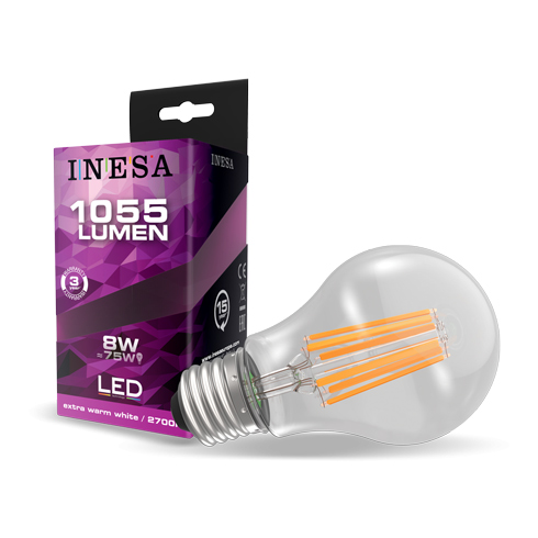 LED lámpa E27 Filament (8W/300°) Körte - meleg fehér