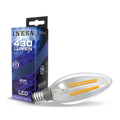 E14 LED izzó Retro filament (4W/300°) Gyertya - meleg fehér Utolsó darabok