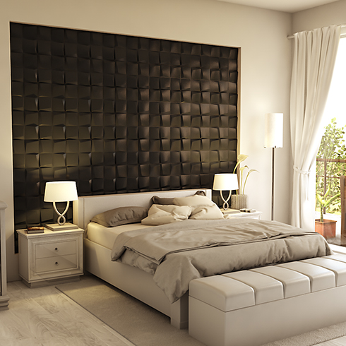 Műbőr 3D falpanel (Camicero - Éjsötét fekete) 60x60 cm