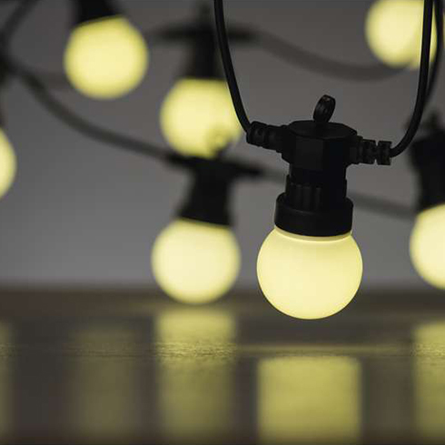 Kültéri dekorációs LED égősor (10 db opál izzó, 5 méter, 5 Watt) meleg fehér