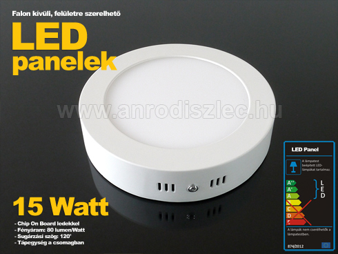 Falon kívüli kör LED panel (170 mm) 15W - hideg fényű