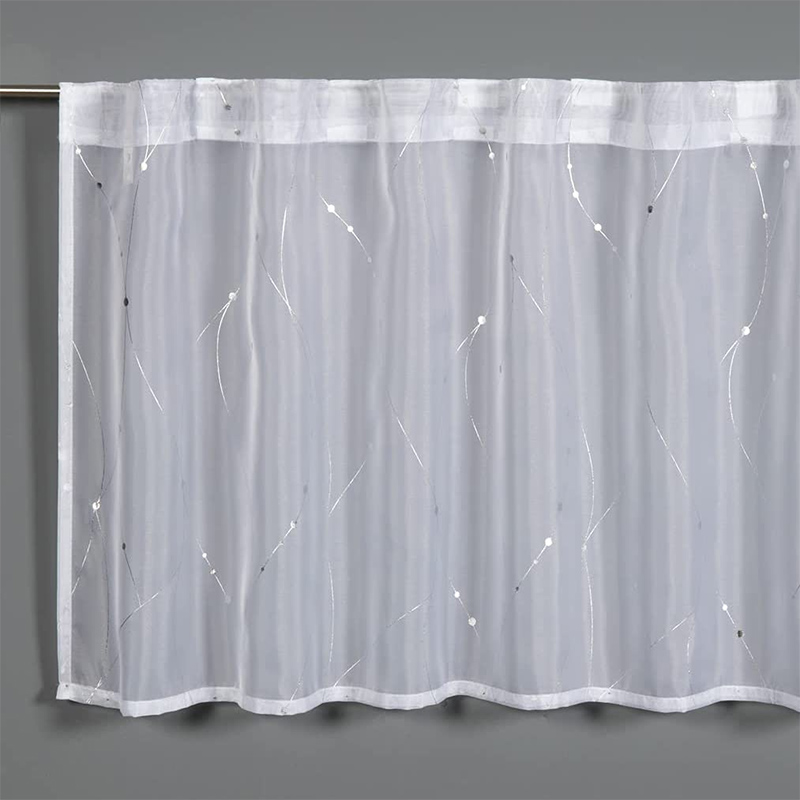 Készfüggöny - Vitrázsfüggöny, fehér, ezüst mintákkal (140x45 cm)