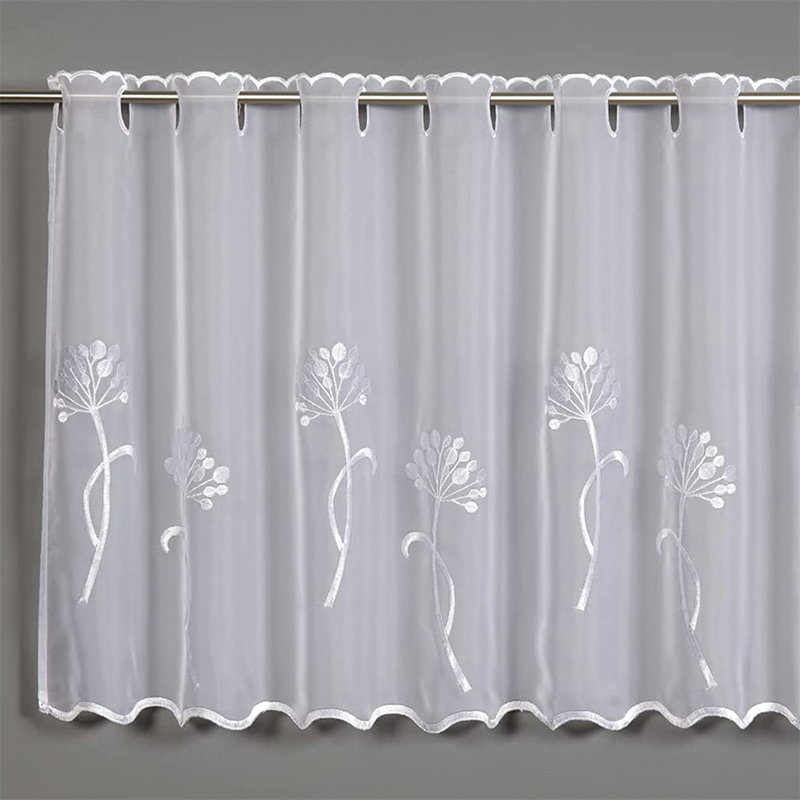 Készfüggöny - Vitrázsfüggöny, fehér, pitypang mintás (140x48 cm)