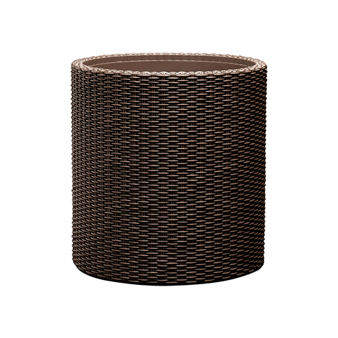 Small cylinder planter műanyag virágláda rattan hatású - whiskey barna