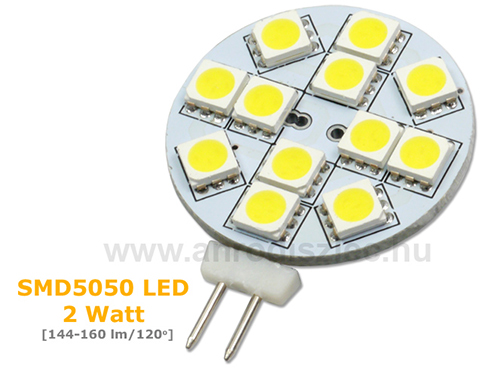 LED lámpa G4 (SMD5050x12/2W/120°) hideg fehér
