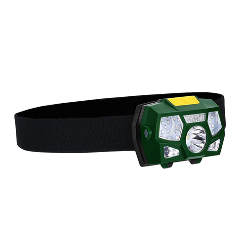 LED fejlámpa (3W COB + piros fény) IR kapcsoló, akkus, zöld