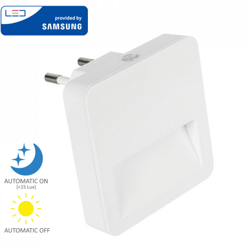 Éjszakai irányfény LED lámpa (0.45W - négyzet) fényérzékelővel, természetes fehér, Samsung Chip