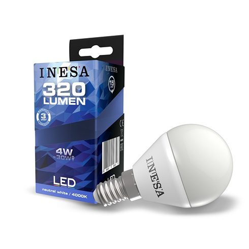 E14 LED lámpa (4W/160°) Kisgömb - természetes fehér
