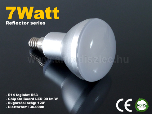 LED lámpa E14 (COB5730x16/7W/120°) R63 meleg fehér
