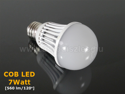 LED lámpa E27 (COB 3016x16/7W/180°) meleg fehér