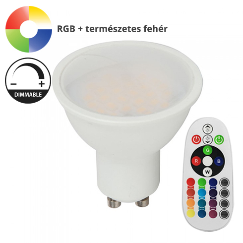 LED lámpa GU10 (3.5W/110°) RGB + természetes fehér, dimmelhető