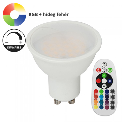 LED lámpa GU10 (3.5W/110°) RGB + hideg fehér, dimmelhető