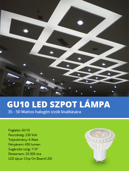 LED lámpa GU10 (COB LED/6W/110°) fehér ház, meleg fényű