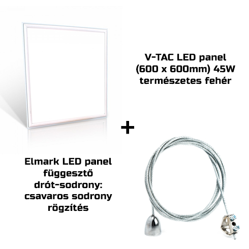 LED panel (600 x 600mm) 45W - természetes + függesztő drót!