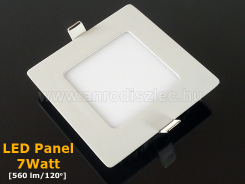 LED panel (121 mm) 7W (négyzet) meleg fehér, süllyeszthető