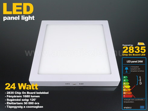 Falon kívüli négyzet LED panel (300 mm) 24W - természetes fehér