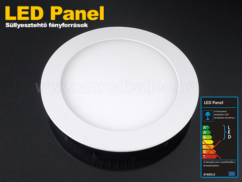 LED panel (172 mm) 12W (kör) meleg fehér, süllyeszth.
