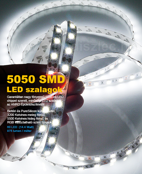LED szalag PureSilicone kültéri (5050-60) - hideg